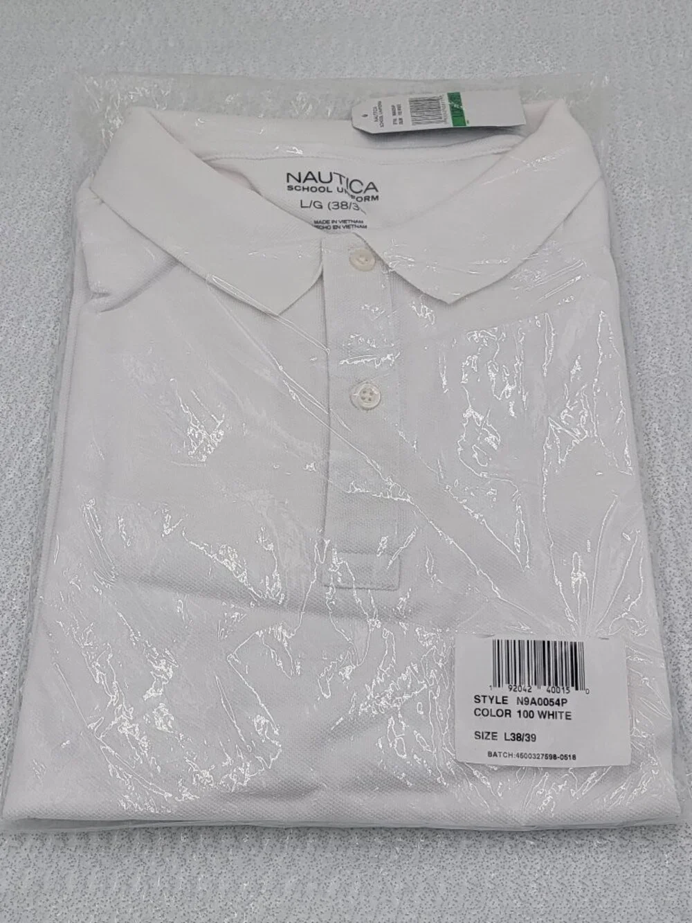 Nautica Young Men Uniform Short Sleeve Double Pique Polo L (38-39) White